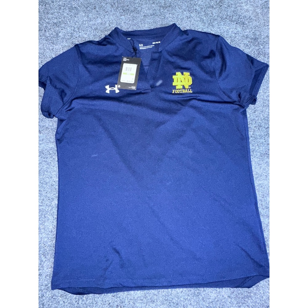 Under Armour Notre Dame Football Polo Shirt Womens Navy Blue 1351233 NWT